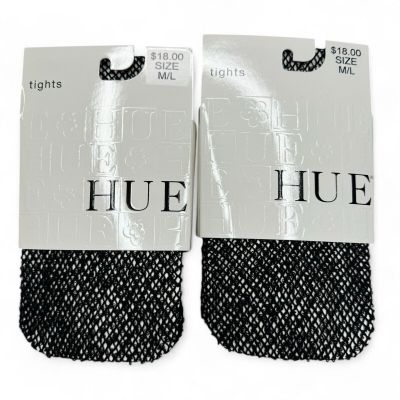 HUE Womens Wool Boucle Loop Knit Tights Size M/L Black Wool Nylon Blend 2 Pairs