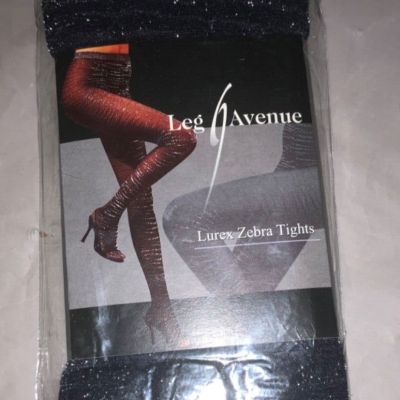 Leg Avenue Tights Hosiery Black Silver Glitter Lurex Zebra OS NIP