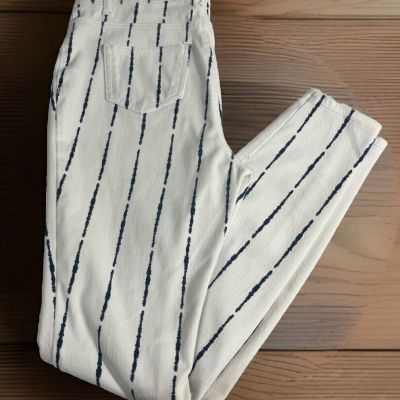 Time Tru Pants Fitted Stretch Fashion Jegging White Blue Stripe Sz S 4-6