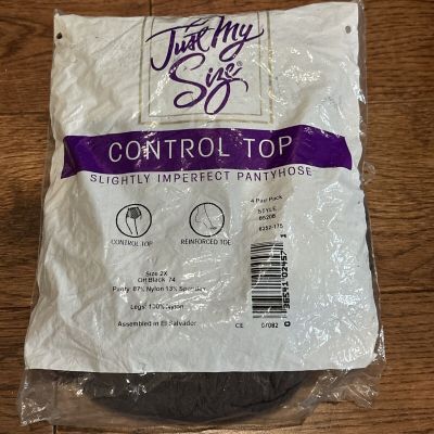 Vintage Just My Size Control Top 4 pack Size 2X Off Black