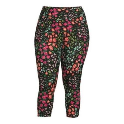 TERRA & SKY BLACK FLORAL CAPRI LEGGINGS SUEDED HIGH RISE 3X