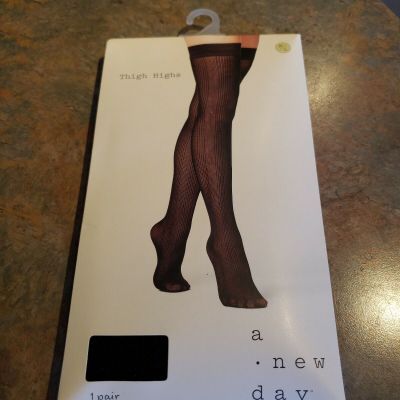 A New Day Womens Thigh Highs Ebony Black Pantyhose Size M/L NWT