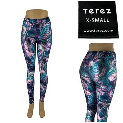 Terez Womens XS Leggings Hi Shine Multicolor Polyester Stretch Galaxy Yoga EUC