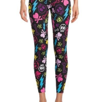 No Boundaries Junior Skull and Bone  Print Ankle Leggings Black Size Medium New