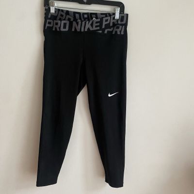 Nike Pro Dri Fit Black Athletic Crossover Compression Legging Large Gym Workout