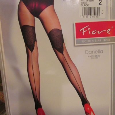 FIORE DANELLA BLACK 20 DENIER PANTYHOSE TIGHTS BACKSEAM MOCK GARTER  3 SIZES