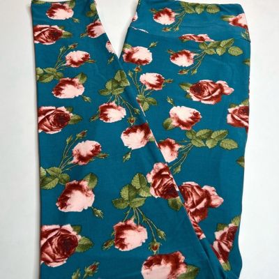 NEW LuLaRoe TC Legging BLUE RUST PEACH Cabbage ROSE Flower Leaf Vintage Romantic