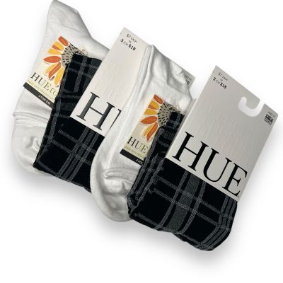 HUE Black Plaid Knee Hi White Roll Top Variety One Size 4 Pairs