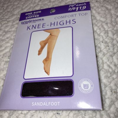 Walgreens Comfort Top Knee Highs Fits 8 1/2 - 11  Coffee Sandlefoot NIP