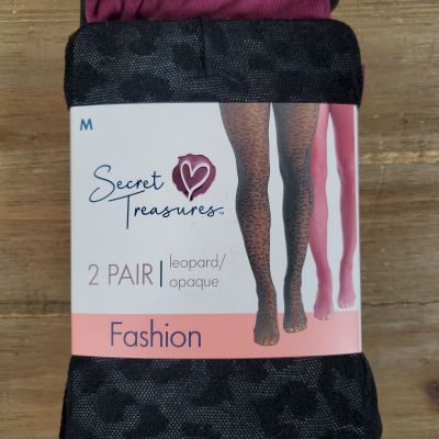 Secret Treasures LEOPARD Opaque Fashion Tights S M L 2-Pairs Black & Purple