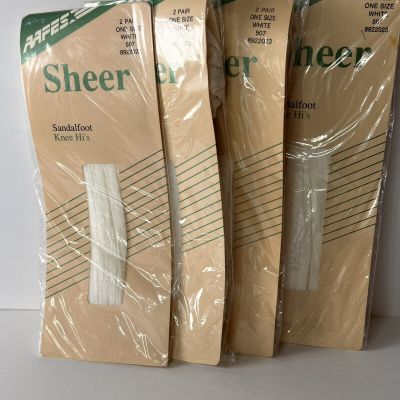 Vintage AAFES Sheer Sandalfoot Knee Hi's One Size White 2 pair per pack  4 packs