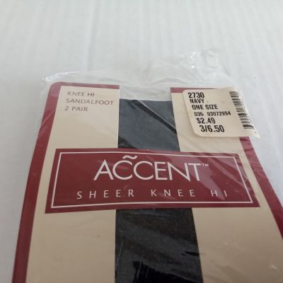 Accent Navy Blue Sheer Knee Highs Stockings Sandalfoot 2 Pair Brand New