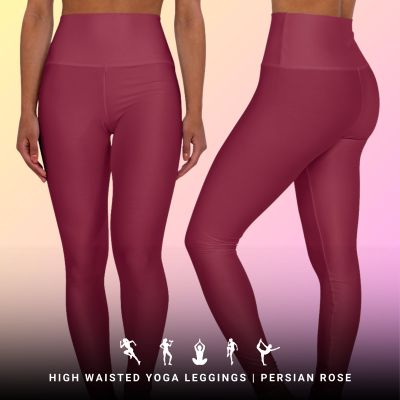 High Waisted Yoga Leggings Persian Rose, Workout Pants for Gym,Running & Fitness