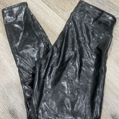 Spanx Legging Womens Medium Black Faux Patent Leather High Rise Shiny