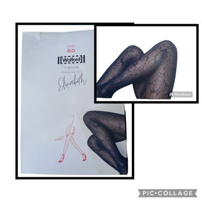 $67 New Wolford Elizabeth XS Shimmering Tights 4/6 Navy Opal blue 14795