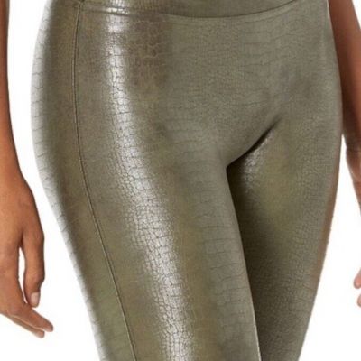 SPANX Faux Leather Shiny LEGGINGS-#20303R-Darkened Olive Croc Shine-Sz Small EUC