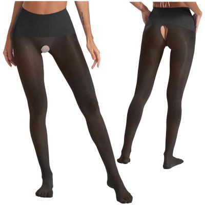 Womens Mesh Sheer Nylon Tights Open Crotch Stretch Skinny Seamless Fitness Pants