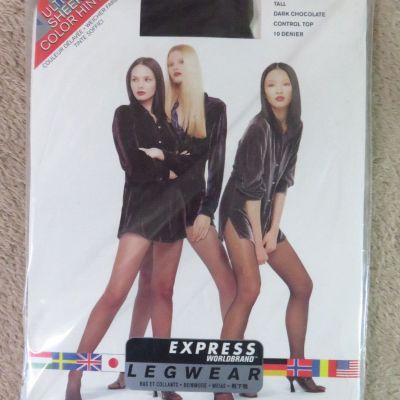 EXPRESS Control Top Panty Hose / Sz. TALL / DARK CHOCOLATE / fits 150-183 lbs