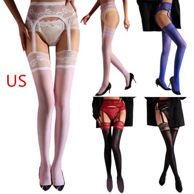 US Women's Suspender Pantyhose Sexy Lingerie Lace Mesh Stocking with Garter Belt