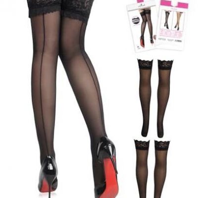 2 Packs Plus Size Thigh High Stockings Silicone Lace Top Large-XX-Large Black