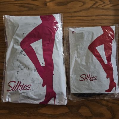 SILKIES NEW Queen/X-Large  Microfiber Tights Solid Pantyhose Spandex Black Lot 2