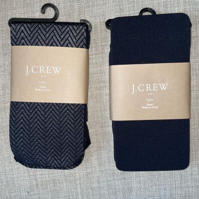 LOT of 2 Pairs of J.CREW Black Tights, New w Tags - 1 Herringbone 1 Solid Small