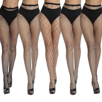 High Waist Fishnet Stockings - 5 Black Pairs