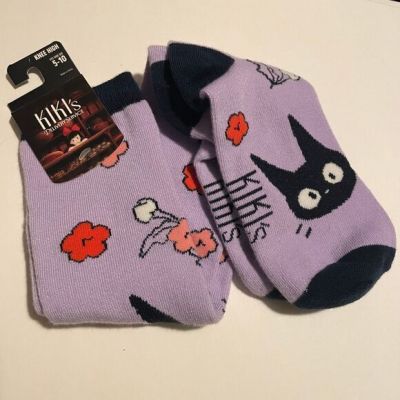 Studio Ghibli Kiki's Delivery Service Jiji Floral Lavender Knee-High Socks NEW