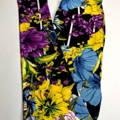 NEW LuLaRoe OS Leggings BLACK PURPLE GREEN Flower MODERN PEONY Colorful Stripe