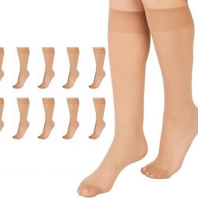 L'eggs Everyday Women's Nylon Knee Highs Reinforced Toe Sun Tan - 10-Pack