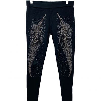 Women’s 30 X 28 Legging's C.C.F. Fashions Black Feather Pattern Embellished