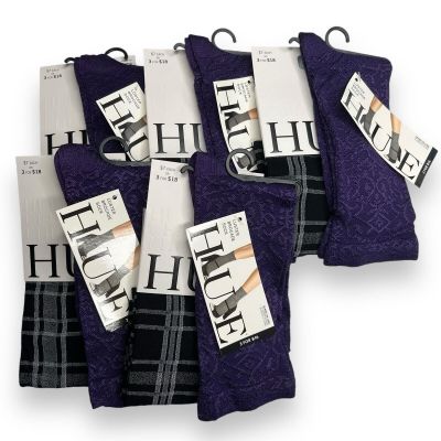 HUE Black Plaid Knee Hi Aubergine Luster Brocade Variety One Size 10 Pairs