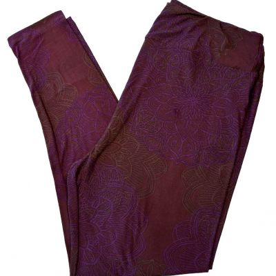 LuLaRoe Womens Leggings Size TC2 Purple Dark Red Mandalas Paisley Plus 18+ NWT