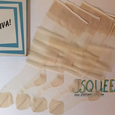 6 Pairs VIVA SHEER VINTAGE OFF WHITE STOCKINGS 10 X 32” REINFORCED HEELS & TOES