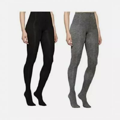 Yummie by Heather Thomson 2 Pack Opaque Tights (BLACK/HEATHER GRAY, S, L) NWT