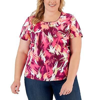 Karen Scott Plus Size Retro Wash Printed Top, Steel Rose 1X