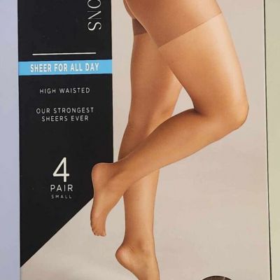 Silk Impressions Women's Small 4 Pair High Waisted Sheer All Day Tights