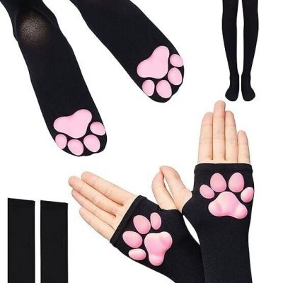 WOMEN'S CAT PAW PAD BOTTOM 3D COSPLAY SOCKS + GLOVES SET CUTE KAWAII STOCKINGS