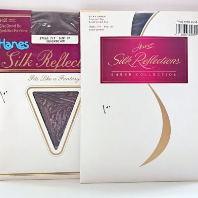 2 New Pair Hanes Silk Reflections Pantyhose - Size CD - Silver Smoke