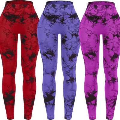 3 Pack Tie Dye Seamless High Waisted Workout Leggings for Women Scrunch Butt Lif