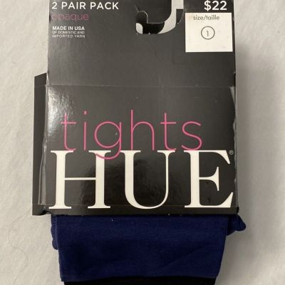 2 Pairs Hue Opaque Sheer Tights ~ Size 1 ~ Color Emperor/Black