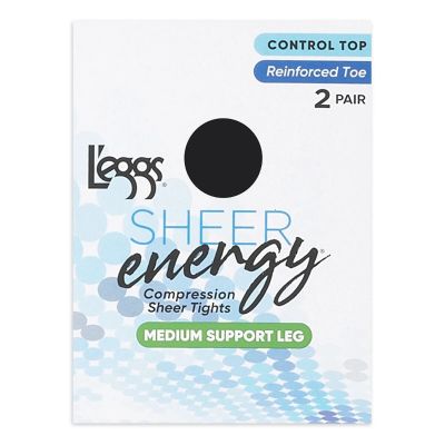 L'eggs Sheer Energy Medium Leg Support Control Top Tights, 2 Pair Black Size Q