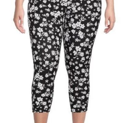 Terra & Sky  NEW?Woman's PLUS Capri legging's size 0X~Black/white floral