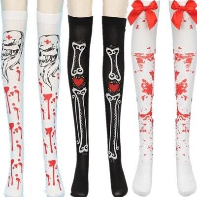 US Women Stretchy Stockings Patterned High Socks Halloween Cosplay Costume Show
