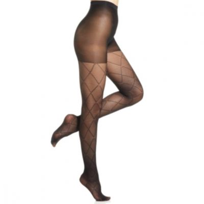 Hue Women's Striped Diamond Control Top Tights Black Size M/L  3103