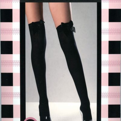 Stockings Plus Size Opaque Satin Bow Adult Thigh High Black Be Wicked BW 519 Q