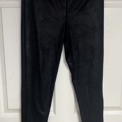 WalkPop Leggings Black With Leather Pattern Look Womens Sz Large Pull On Ankle