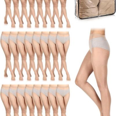 24 Pairs Pantyhose Bulk Women's Control Top Pantyhose Multipack Stockings She...