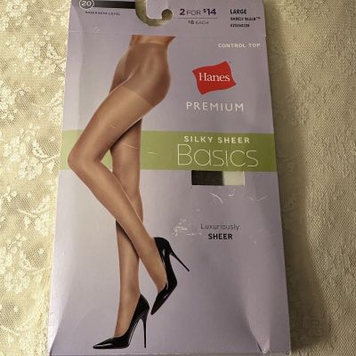 Silky Sheer Control Top Pantyhose Large Barely Black Hanes Premium Ladies