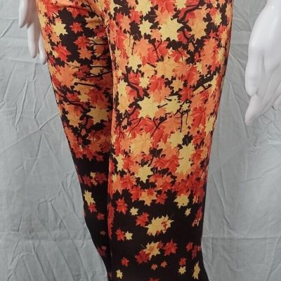 Women Full Length Leggings, Fallen Leaves High Waist Stretchy Workout